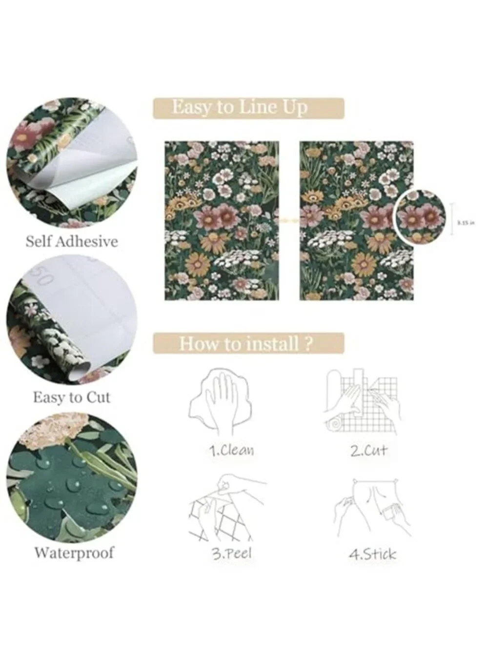 Peel Stick Floral Wallpaper Vintage Removable Contact Paper Waterproof Decor